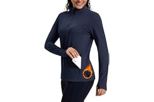 MAGCOMSEN Women's Quarter Zip Fleece Pullover Thermal Shirts with Zip Pocket Workout Running Tops Thumb Holes