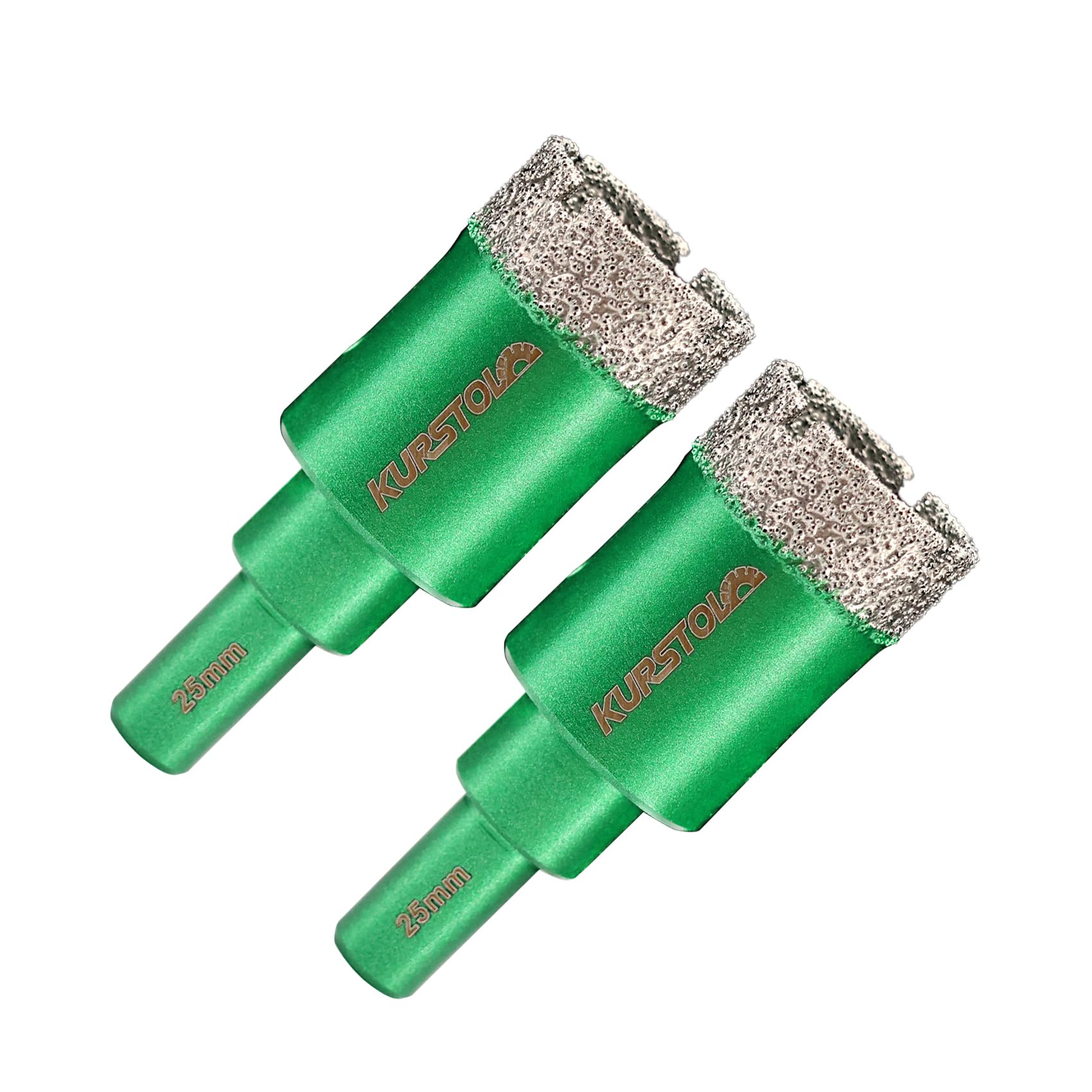 KURSTOL 2pcs 1" / 25mm Dry Diamond Hole Saw Round Shank Drill Bit Kit for Ceramic, Granite, Marble, Masonry