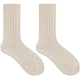 TOD OIMS Premium 97% Cotton Socks, Midweight Relaxed Ribbed Loose Non-Binding Sock Large 10-13 US, Natural White,2 Pairs,Made in Spain