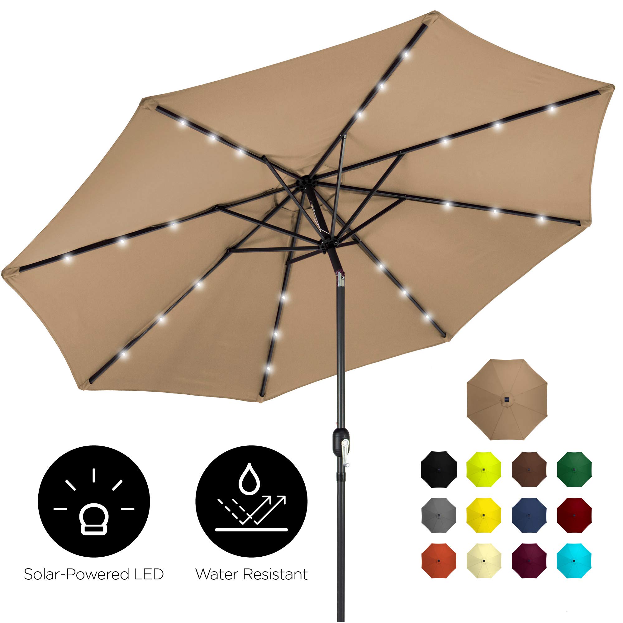 Mua Best Choice Products 10ft Solar Powered Aluminum Polyester Led Lighted Patio Umbrella W Tilt Adjustment And Fade Resistant Fabric Tan Tren Amazon Má»¹ Chinh Hang 2020 Fado