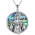 DAYLINLOVE Hecate Necklace 925 Sterling Silver Abalone Shell Oval Triple Moon Goddess Pendant Necklace Pagan Witch Proteccion Amulet Hecate Jewelry for Women