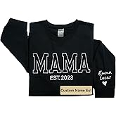LullabyMall Personalized Embroidered Mama EST Sweatshirt For Women, Custom Gifts for Mother's Day Chirstmas Birthday for Mama