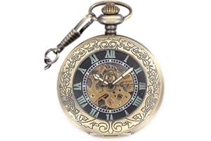 Infinite U Automatic Self-Wind Luminous Mechanical Pocket Watch Steampunk Style Hollow Skeleton Steel Pendant Necklace Golden