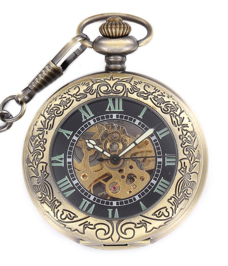 Infinite U Automatic Self-Wind Luminous Mechanical Pocket Watch Steampunk Style Hollow Skeleton Steel Pendant Necklace Golden