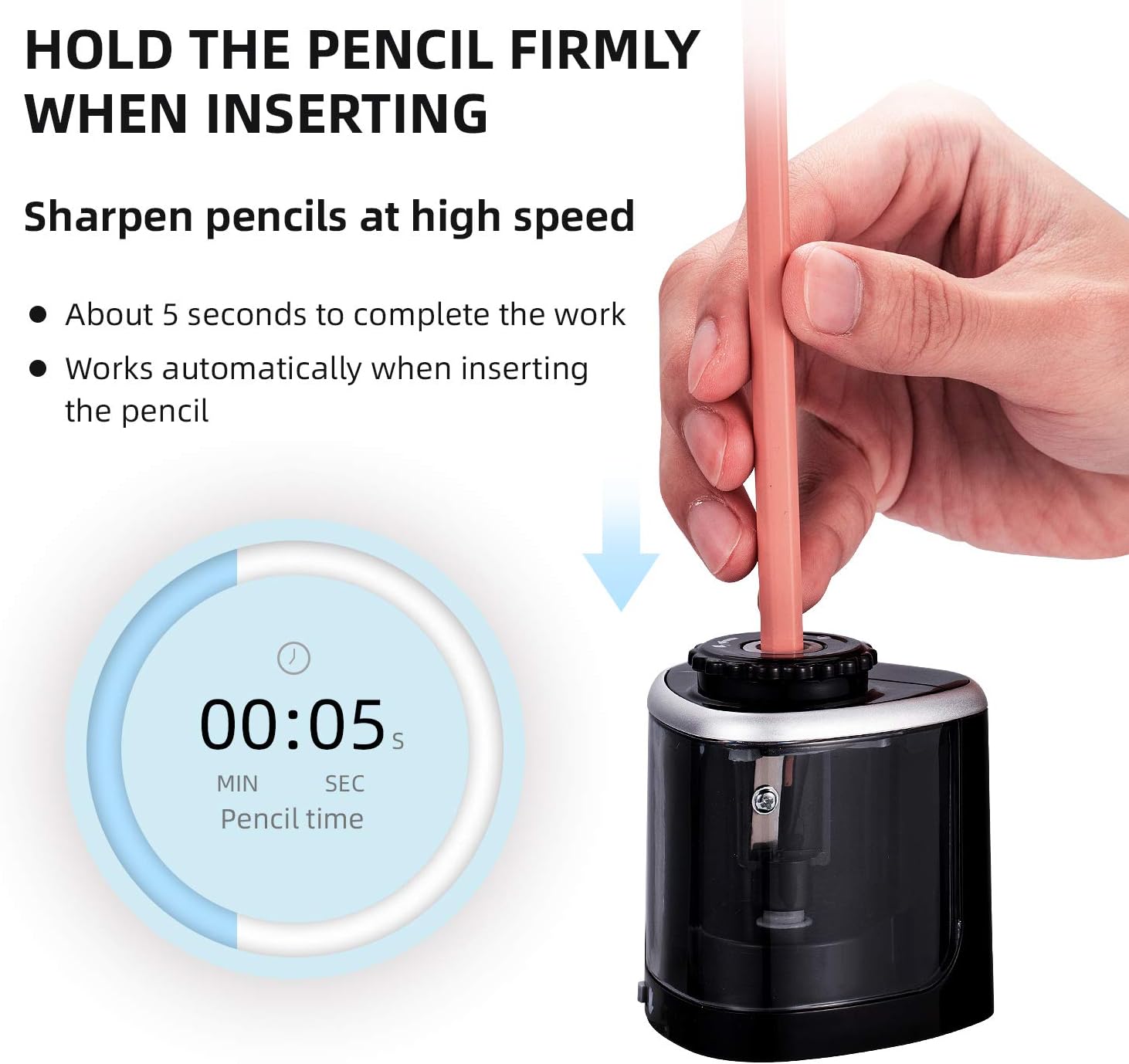 Pencil Sharpener Electric Pencil Sharpeners, Portable Pencil Sharpener Kids, Blade to Fast Sharpen, Suitable for No.2/Colored Pencils(6-8mm)/School Pencil Sharpener/Classroom/Office/Home (Black) : Office Products