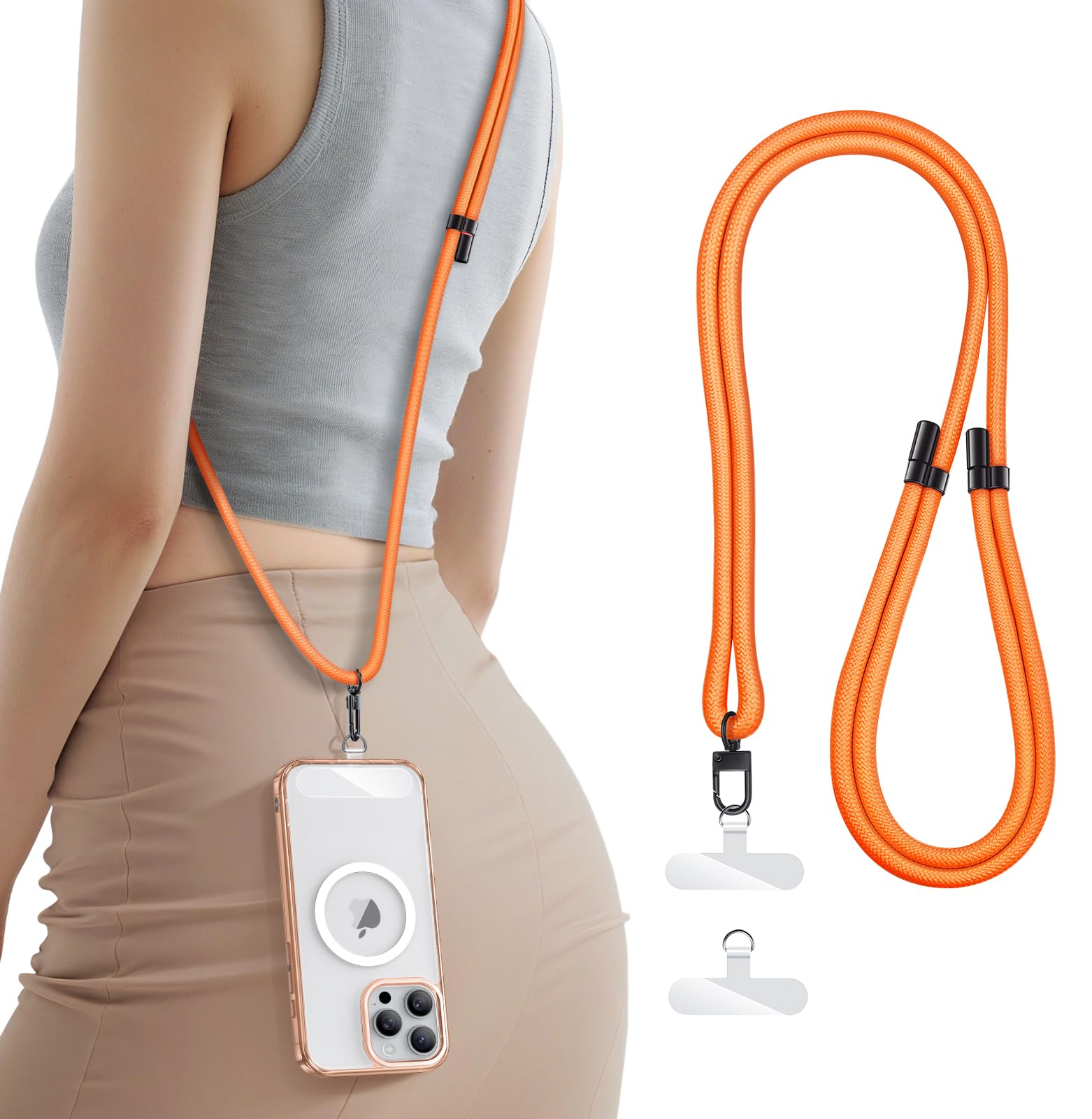 Photo 1 of SSLOTSCASE for Phone Lanyard Crossbody with 2X TPU Clear Phone Tabs, Multi-Function Crossbody Strap, Premium Metal Carabiner, Safety Durable Anti Theft Drop Protection Phone Neck Wrist Strap, Orange