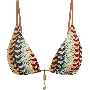 ZAFUL Crochet Bikini Tops for Women Striped Swimsuit Push Up Tops Only | Textured Bathing Suit Top Triangle Sexy, Retro Polka