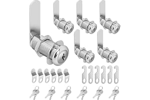 Pertinel Cam Lock Cabinet Lock Keyed Alike, 1-3/8'' (Length) Cylinder Secure File Drawer Mailbox RV Storage Replacement Set, Chrome-Finish Zinc Alloy (1-3/8 Inch 6Pcs)