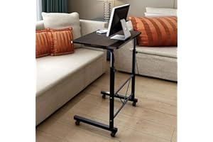 UFURNI Rolling Wood TV Tray Table Adjustable Magazine Snack Table on Wheels Portable Mobile Laptop Desk Beside Sofa Couch Bed C-Shaped Dinner Tray Tables for Living Room Bedroom(31.5" L x 15.7" W)