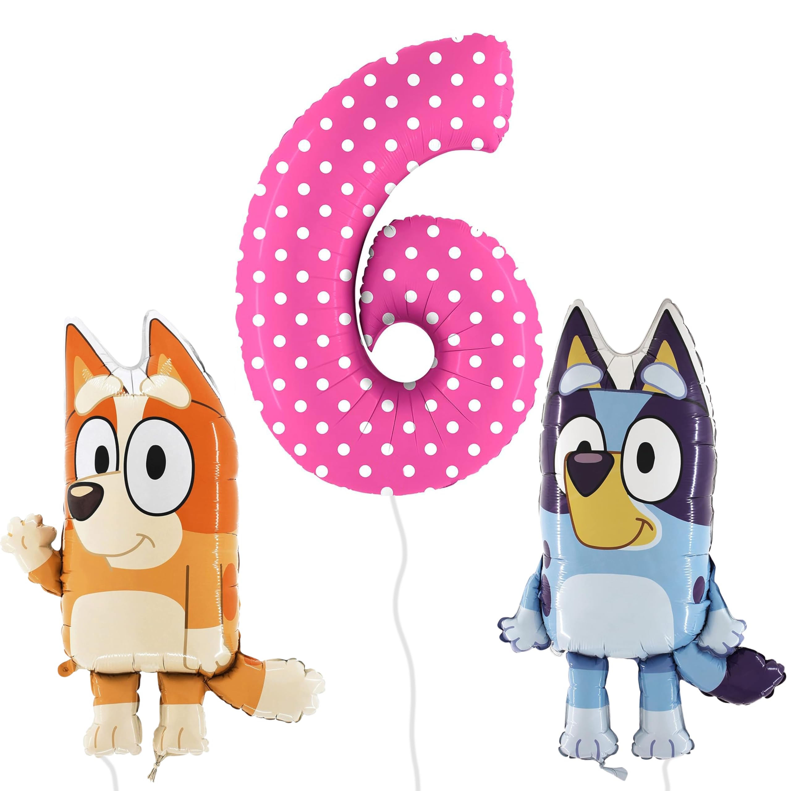 Toyland® Bluey & Bingo Foil Balloon Pack - 2 x 80cm (32") Character Balloons & 1 x 101cm (40") Spotty Number Balloon - Kids Party Decorations