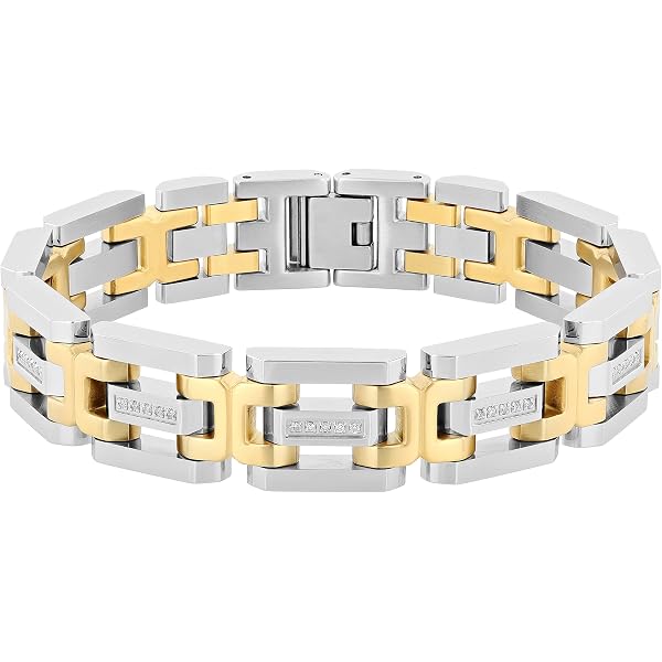 TIONEER Mens Stainless Steel Two-Tone Bronze Chain Bracelet – Contemporary Cable Link, 8.5 Inch (316L)
