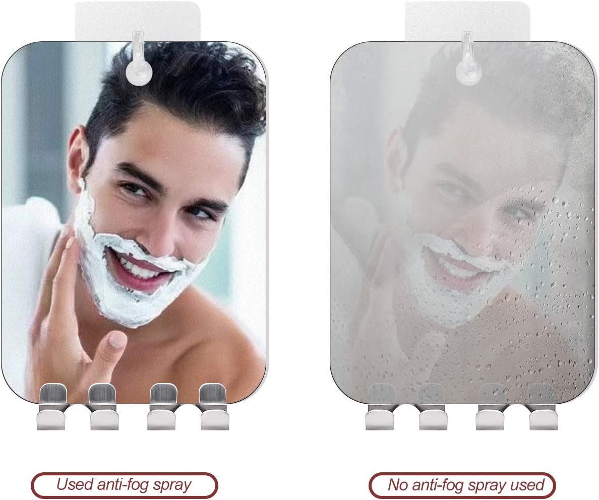 RRtide Fogless Glass Mirror.Anti Fog Shaving Mirror (Small 5.5x7.5 inches) with Razor Holder. Seamless Hooks. Lightweight Portable Shower Mirror Wall Hanging. Bathroom Accessories for Men & Women. -