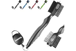 prowithlin Golf Club Brush and Golf Clubs Groove Cleaner 2 in 1, 2ft Retractable Zip-line Metal Buckle and Retractable Sharp Pick Oversized Brushes Head Wire Bristles (Black and Gray Upgraded)
