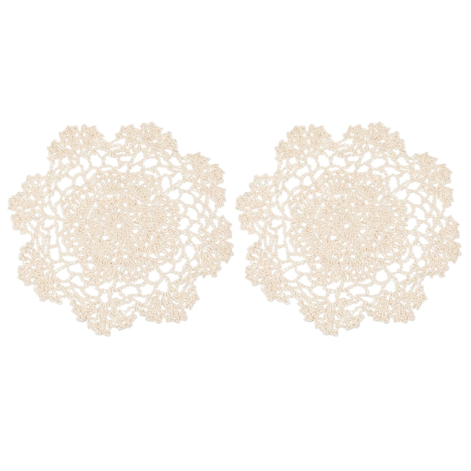 PATIKIL 7.87 Inch Crochet Doilies, 2 Pcs Round Handmade Lace Crochet Placemats Crochet Coaster for Tables Home Wedding Kitchen Dining Room Party Dressers Decoration, Beige
