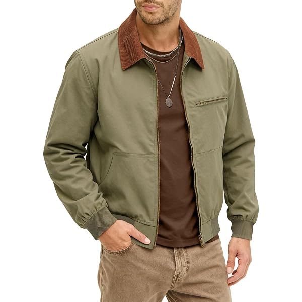 HOTake Men's Zip Up Flannel Jacket - Corduroy Collar - Relaxed Fit For Fall & Spring
