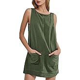 AURUZA Corduroy overall for women, Solid Round Neck A-line Skirt Strap Mini Dress, Casual jean Dresser with Pocket