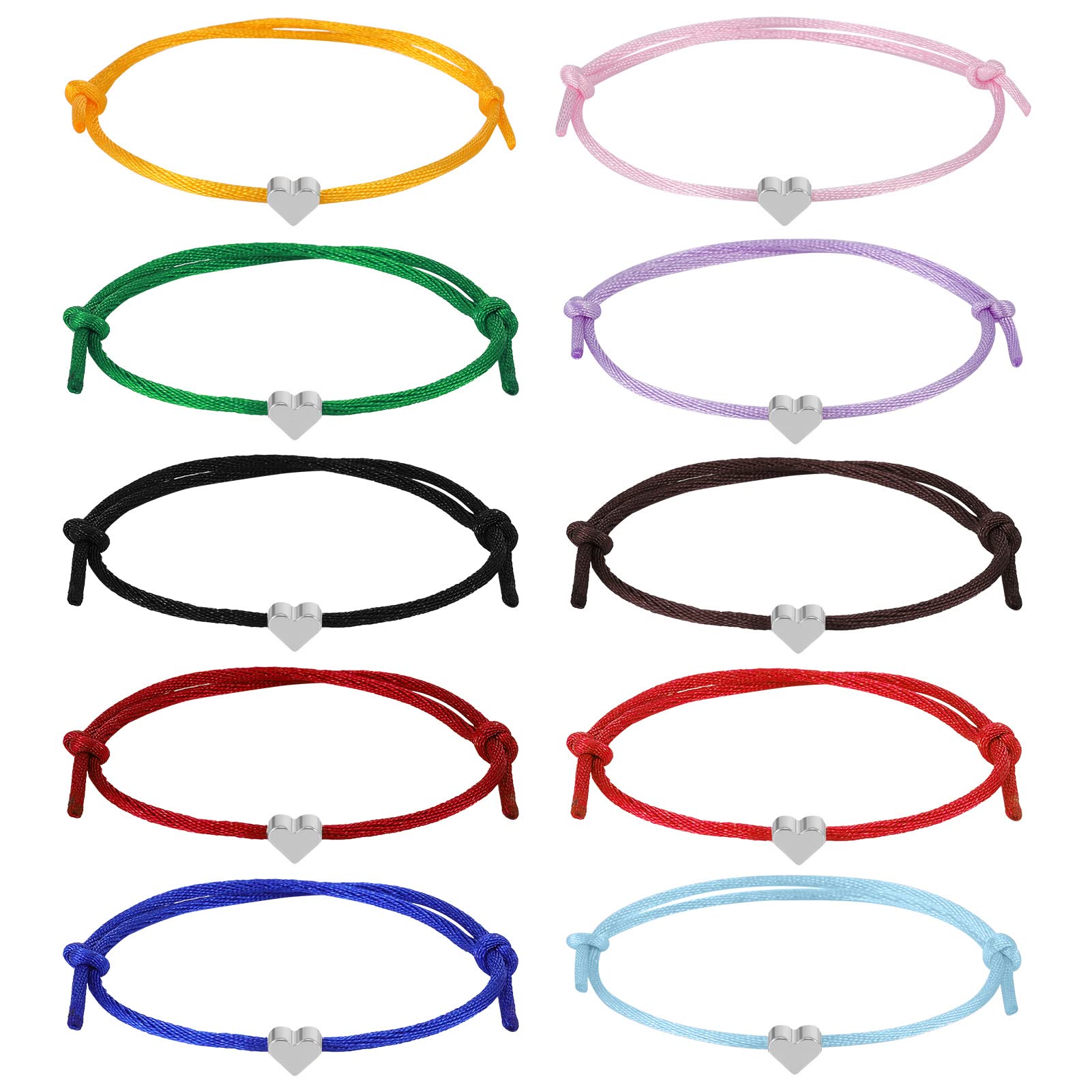 Bestomrogh 10 Pcs Heart Rope Bracelets Couple Bracelets, Adjustable Friendship Bracelets Long Distance Matching Bracelet Jewelry Gift for Best Friends Lover Couple Mens Teen Girls