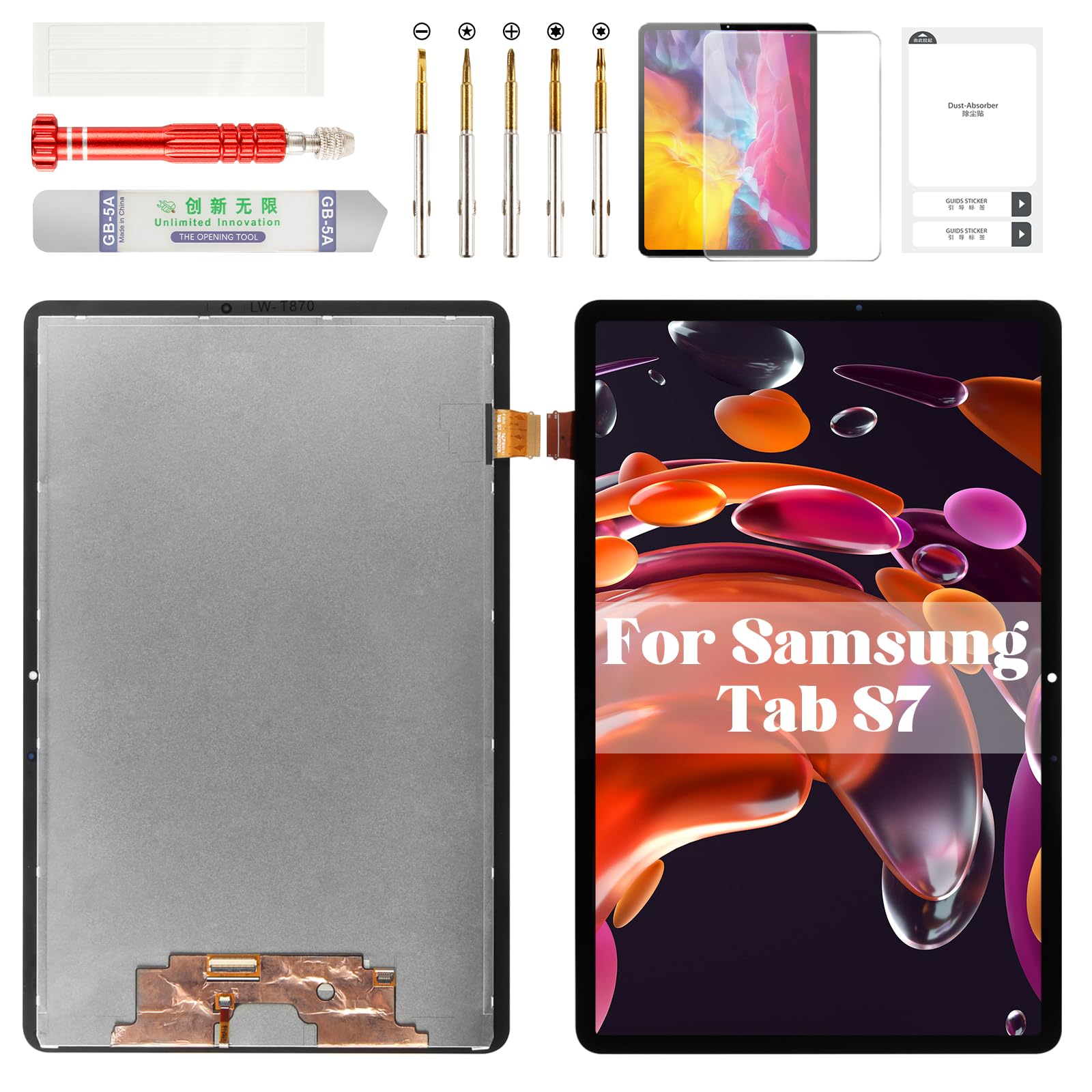 Photo 1 of for Samsung Tab S7 Screen Replacement Touch for Samsung Galaxy Tab S7 LCD Screen Replacement Digitizer for Samsung Tablet S7 SM-T870 Replacement Screen Display Assembly Kits SM-T875 SM-T876B Black
