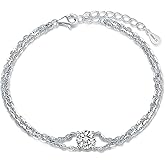 ÀIMBRACE Moissanite Bracelets for Women: Moissanite Link Charm Bracelet, 925 Sterling Silver/18K White Gold Plated/Rhodium Finish, Adjustable Double-Strand, Solitaire, Jewelry Gift Ideas for Women