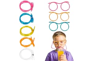 VIKROM Drinking Silly Straws Glasses Plastic - 5Pcs Fun Glasses Straw Covers Cap Reusable Straws for Kids Glasses Straws Drinking Adult Party Fun Straws for Eye Glasses Straw Tube Birthday Party Set