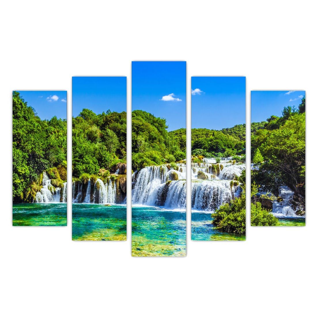 AREDE Set of 5 Wall Art Painting Picture Poster Lake in Croatia, Beautiful Blue and Green Landscape (120 x 80 cm) Home Office Wall Decor Living Room Bedroom Decoration Ready To Hang