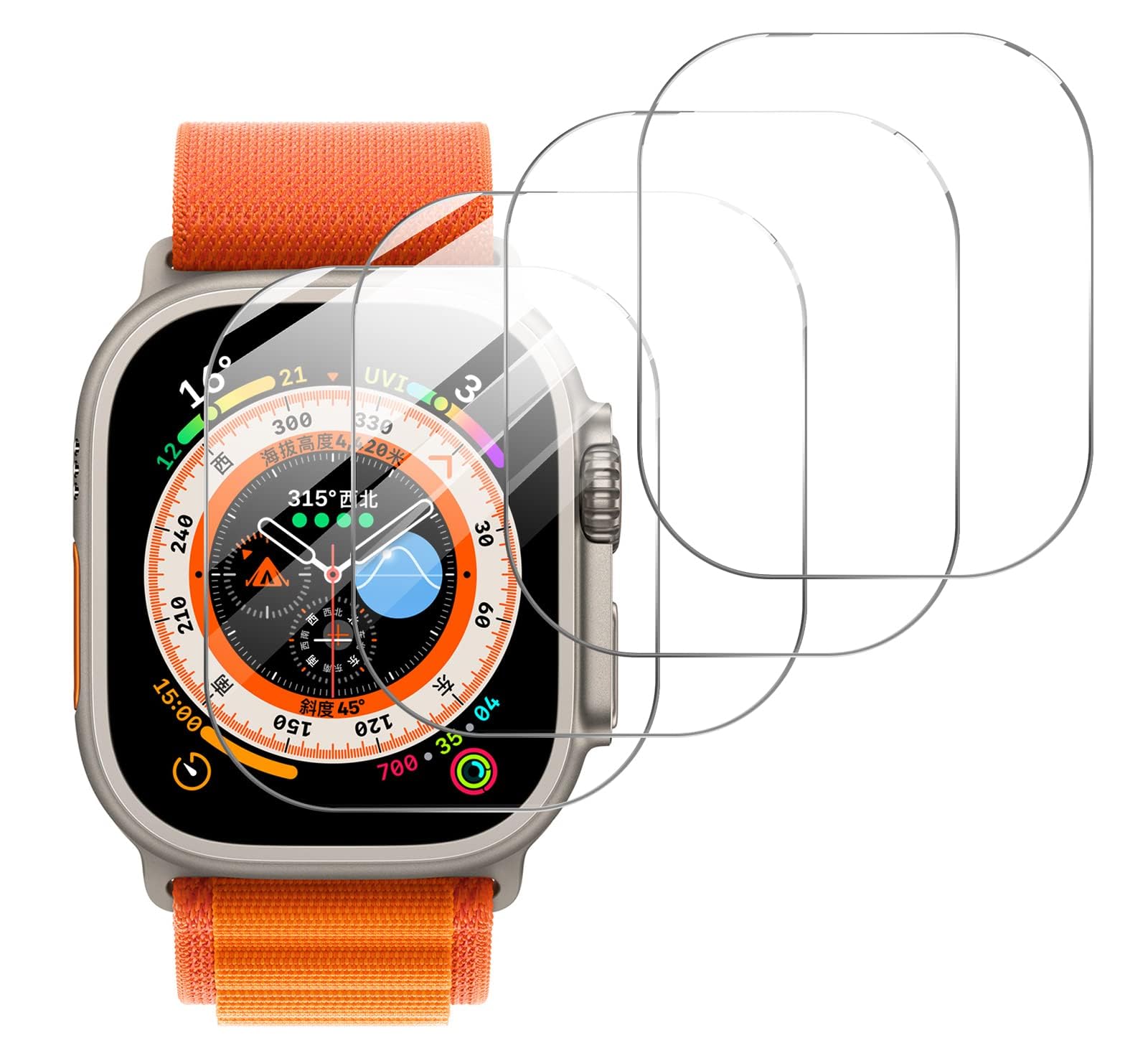 GIOPUEY Screen Protector for Apple Watch Ultra 2 49mm 2023, [4 Packs] Tempered glass Screen Protective Film, [Anti-Bubble] [Wear-resistant] - Transparent