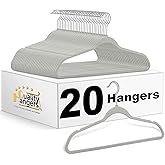 Quality Hangers 20 Pack Plastic Hangers for Clothes - Slim Non-Velvet Hangers with 360° Swivel Chrome Hook & Non Slip Notches - Ideal for Dresses Coats Shirts Jackets & More - Gray
