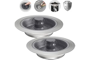 FZAQWEN Sink Drain Strainer - Stainless Steel Pop-Up Kitchen Sink Stopper Anti-Clog Kitchen Sink Strainer Basket for US Standard 3-1/2 Inch Drain (2 Pack)