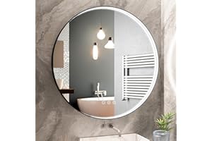 Twalsu 32 Inch LED Round Mirror for Bathroom, Black Metal Framed LED Bathroom Mirror with Lights, 3 Colors and Stepless Dimmable Wall Mounted Lighted Bathroom Vanity Mirror, Anti-Fog, Memory