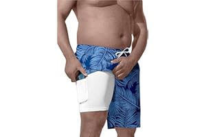 TENGINE Big and Tall Men's Swim Trunk 8" with Compression Liner 8 Inch Inseam Quick Dry Board Shorts & Zipper Pocket （2XL-9XL