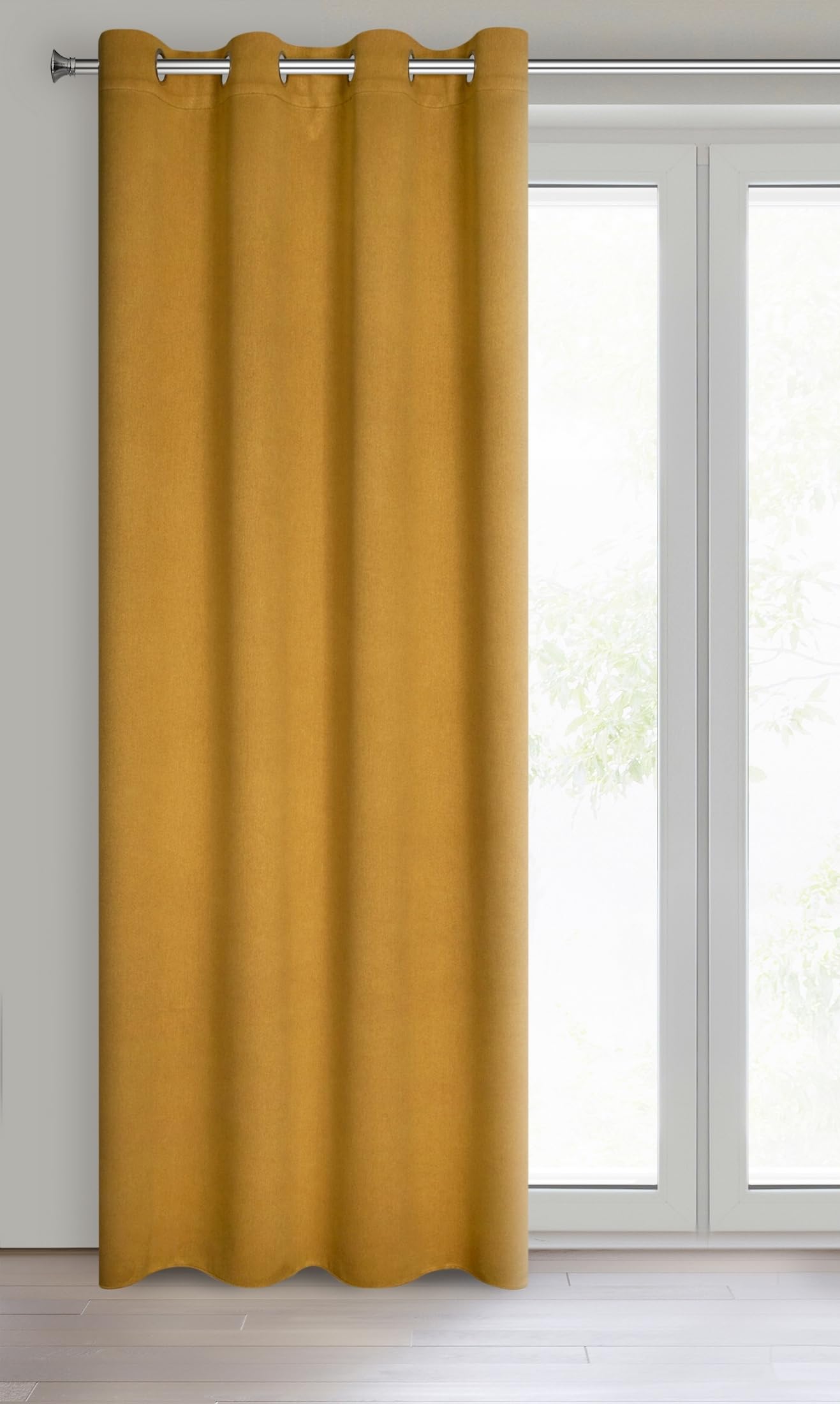 Eurofirany CARLO Extra Long Blackout Curtain with Eyelets - 1 Unit, Heavy 340g/m², Thermal Insulating Curtain, Opaque, Room Darkening, Bedroom, Living Room, W53'' x L98'', Honey