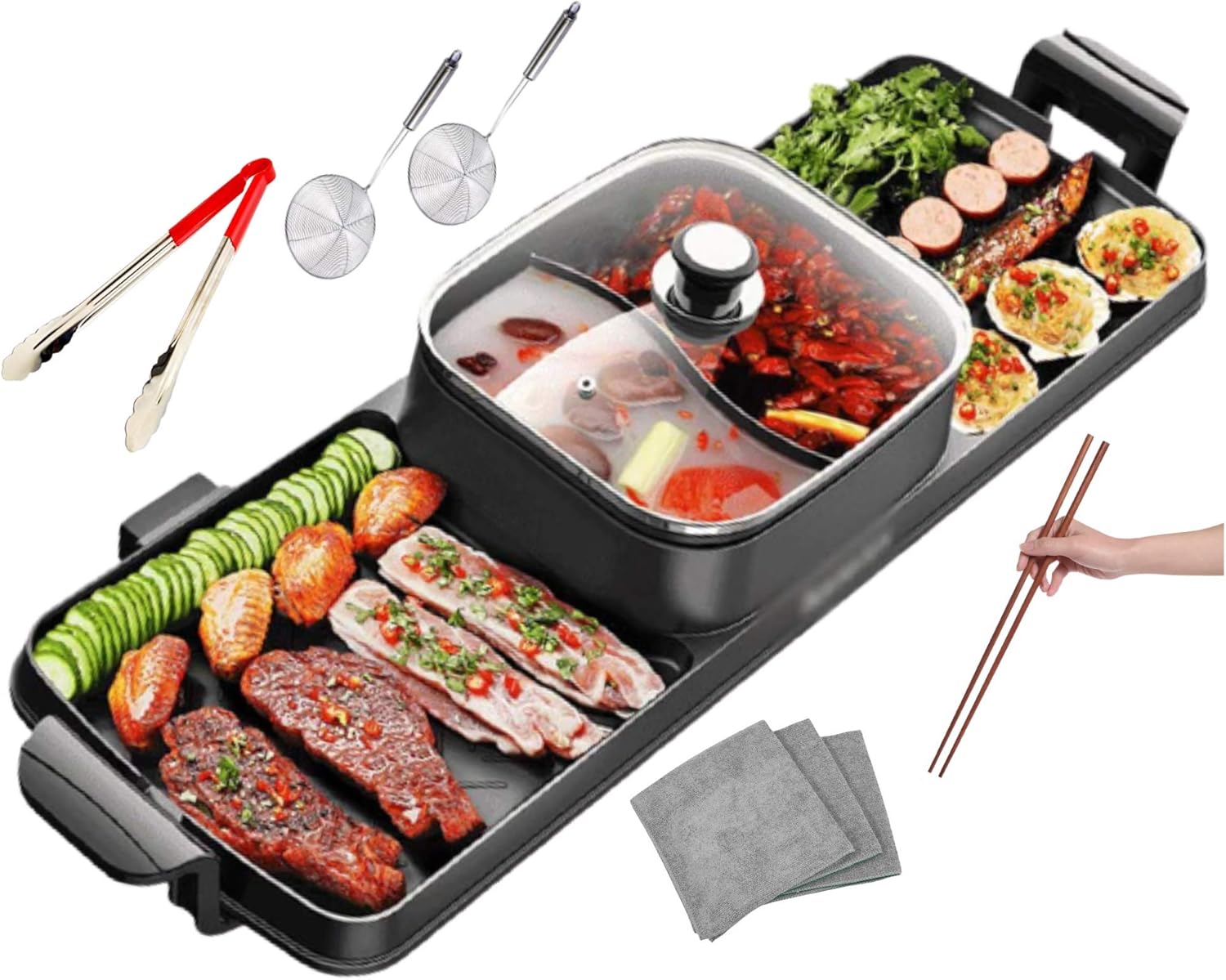 Electric Hot Pot Soup and Grill Combo with Divider