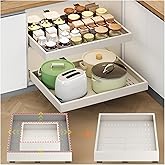2Pc Pull out Cabinet Organizer,Width (14"-21"),Depth(17"-24") Expandable with 3 Rails,No Drill Roll out Drawers,Adhesive Sliding Drawers,Slide out Shelves for Cabinets Without Lip,Kitchen,Pantry,White