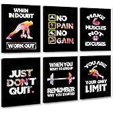 Motivational Gym Wall Art, Inspirational Workout Room Poster, Motivational Words Home Gym Decor Set Of 6(8’’X10’’,Framed),Positive Canvas Art Print For Gym,Exercise Classroom Decor
