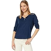 Lucky Brand Womens Long Sleeve Cutwork Henley