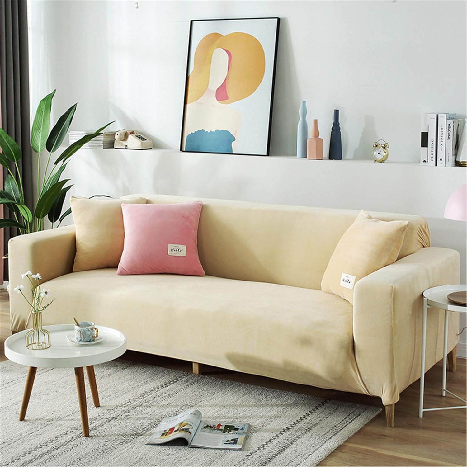 KWOPA Extensible Sectionnel Couverture De Sofa,Doux en Peluche De Velours Sofa Slipcover,Lavable