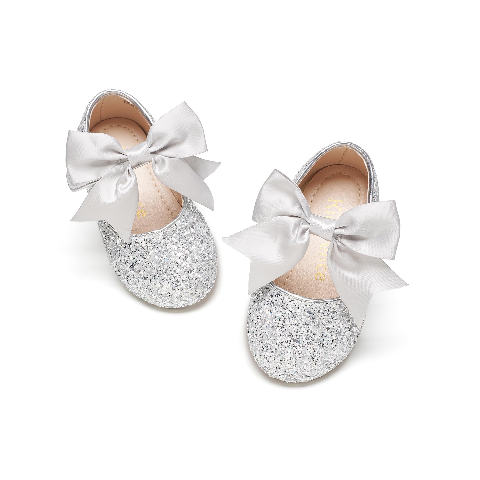 Photo 1 of Kiderence Toddler Girls Dress Shoes Little Kids Mary Janes Silver Ballet Flats Toddler 5