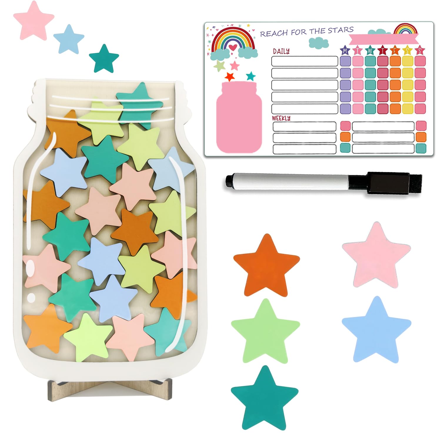 Magnetic Reward Jar, Reward Jar With Star Tokens, Magnetic Chore Chart, Potty Training Chart Toddler Boys/Girls, Inspiring Good Behaviour in Toddler