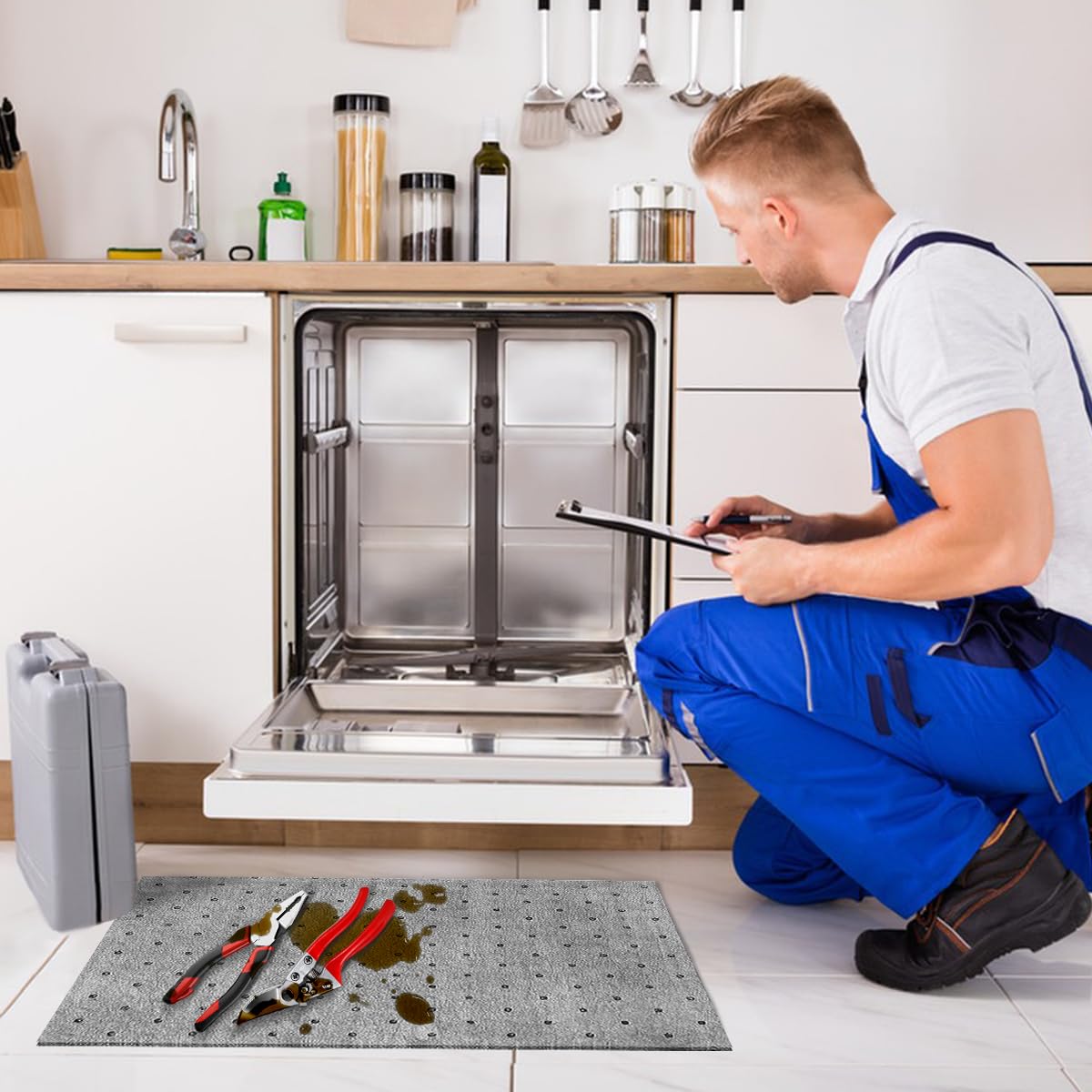 Mua 50 Pcs Oil Absorbent Pads, Oil Absorbing Sheets 10" x 13" Oil Spill Mat, Clean and Clear Oil Absorbing Sheets Oil Pads for Home Garage Basement Restaurant and Kitchen (Gray) trên