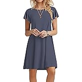 Askyes Womens Summer Dresses 2023 Ruffle Short Sleeve Casual Beach Tshirt Dress Round Neck Loose Swing Sundress with Pockets