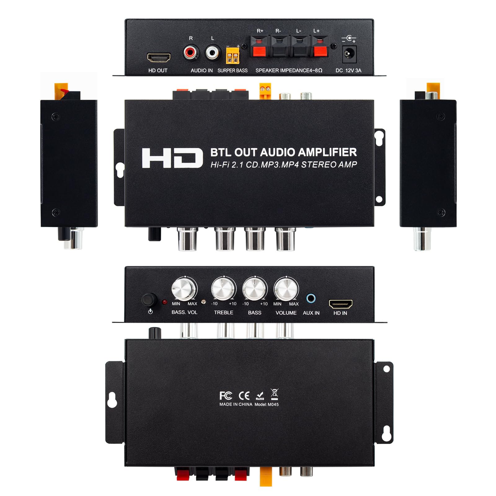 Photo 1 of Audio Power Amplifier, 2.1 Channel 80W x 2 with Subwoofer, HDMI and AUX Inputs, Treble and Bass Control, for Mobile Phones, MP3, CD Players, TVs, Computers