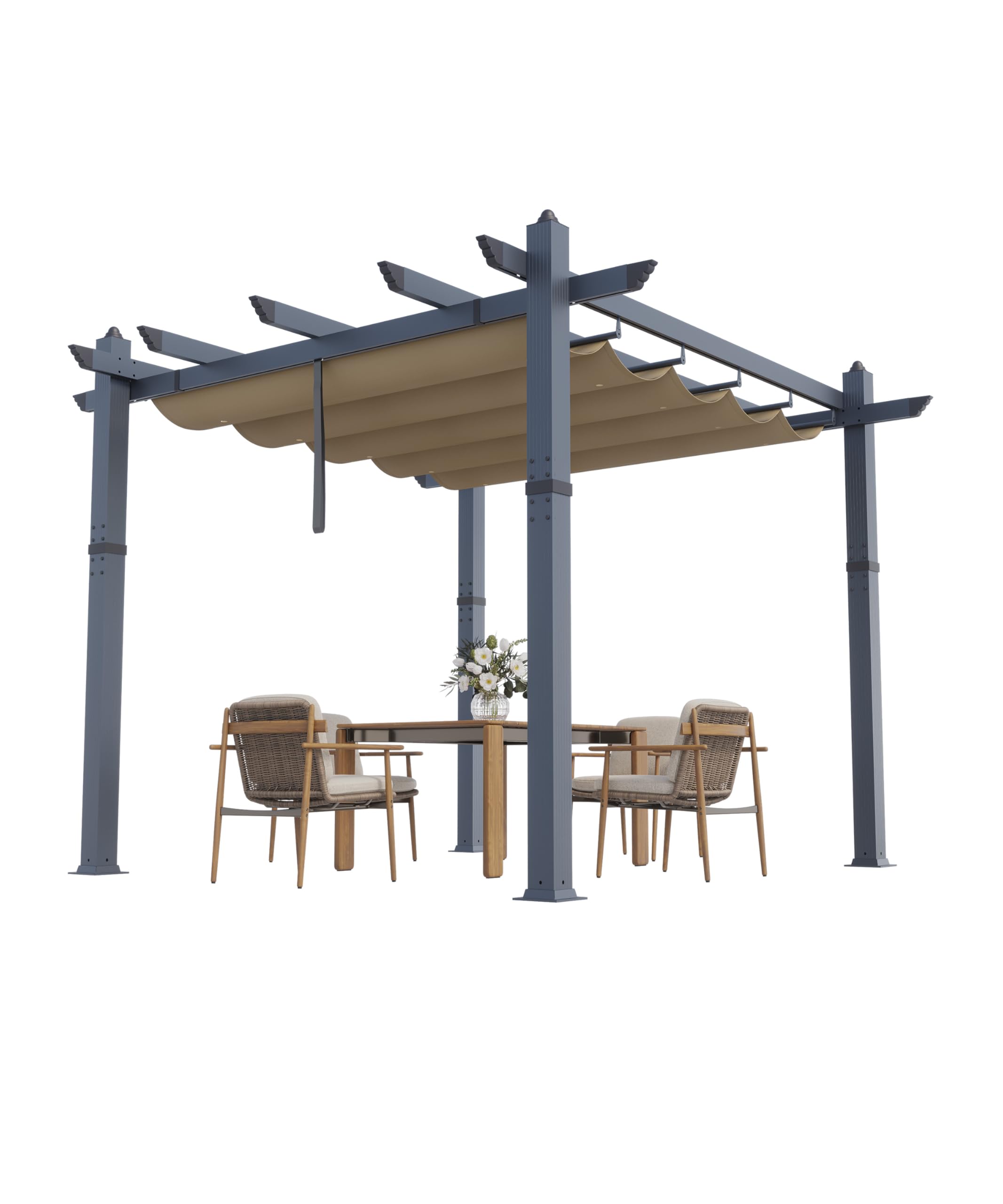 GarveeLife 10×10 ft Aluminum Pergola, Outdoor Metal Pergola with Adjustable Canopy, Reinforced Frame Outdoor Shelter for Backyard, Garden and Deck – Khaki