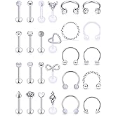 Vsnnsns 16G Lip Rings Stainless Steel Horseshoe Snake Bite Monroe Labret Medusa Lip Piercing Jewelry Tragus Daith Forward Helix Conch Cartilage Earrings Studs Piercing Jewelry for Women Men 16 Gauge