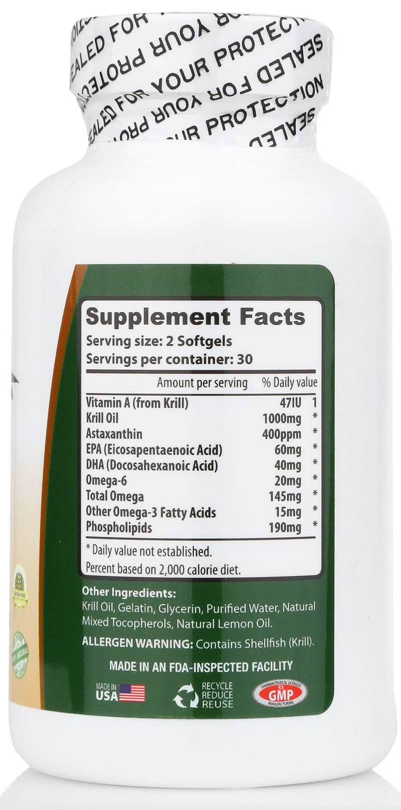 Pure Antarctic Krill OilContains DHA & EPA Omega 3s & Phospholipids Purified & Mercury free