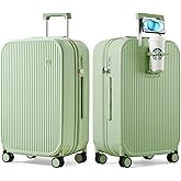 mixi Checked Luggage with Cup Phone Holder Hard Shell Rolling Travel Suitcase with Spinner Wheels,26 Inch Avocado Green