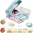 Onion Chopper,Vegetable Chopper Food Chopper with Large Container,12 in 1 Adjustable Mandolin Slicer, Multi-Blade for Food Salad Potato Veggie Fruit Chopper Cutter (Blue)