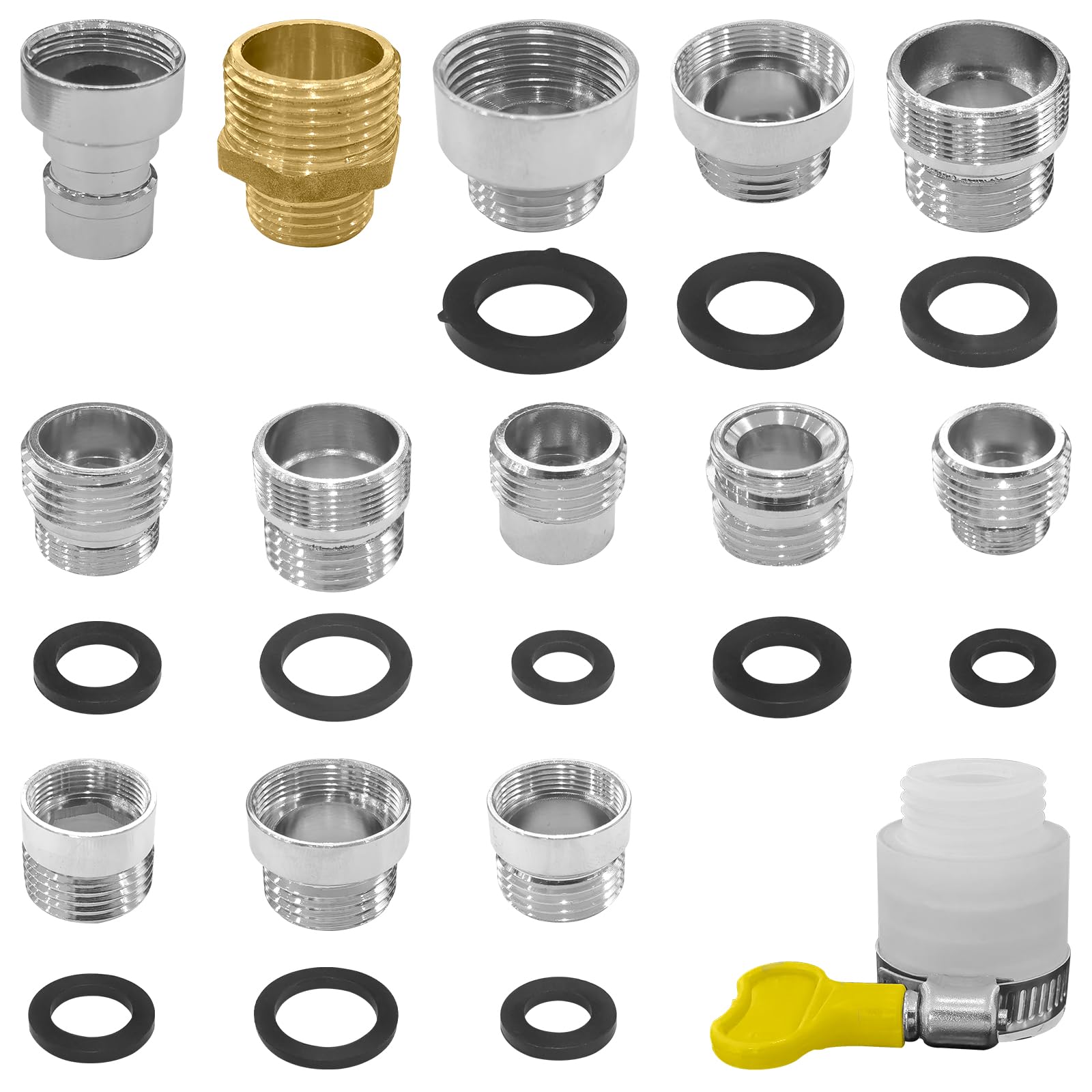 Photo 1 of 14Pcs Faucet Adapter Kit - Universal G1/2 Thread Compatibility, 12-in-1 Multi-Connection Set with Rust-Proof Brass, for Kitchen/Garden/Washing Machine (Homeowners, DIYers, Plumbers)
