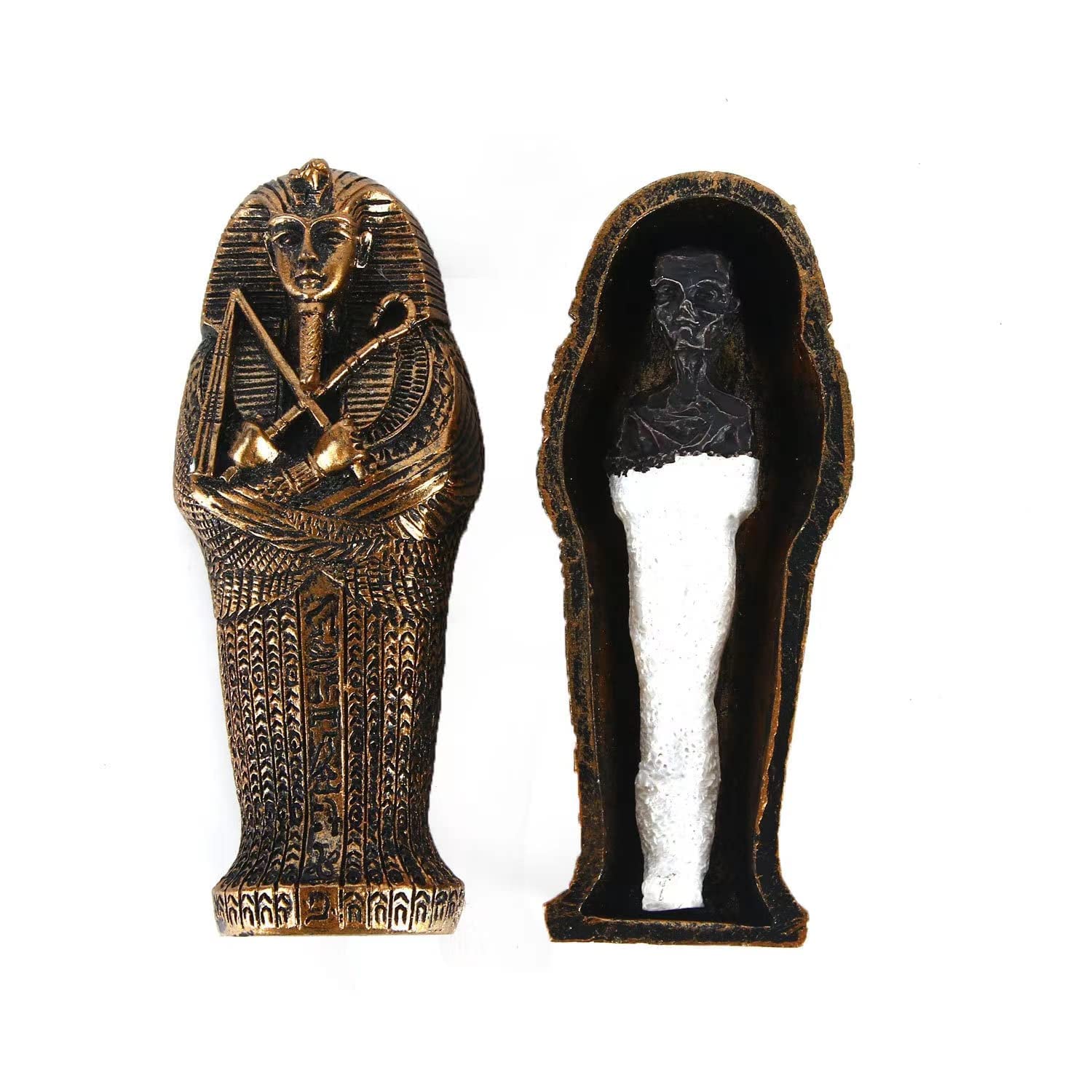 EASCHEER Egyptian Pharaoh Sarcophagus Coffin w/Mummy Figurine 2PCS Decorations Statues Home Décor(Bronze)