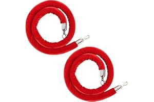 BERVERRA 2 Pack Stanchion Velvet Ropes,Red Velvet Chord Stanchion Rope with Silvery Clasps,5 Feet Crowd Control Rope Queue Safety Barriers,Luxurious Club Stanchion Hanging Rope for Party Event Red Carpet