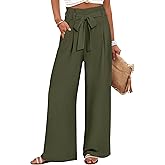 ANRABESS Womens Wide Leg Palazzo Pants Belted High Waisted Business Casual Flowy Long Trousers with Pockets